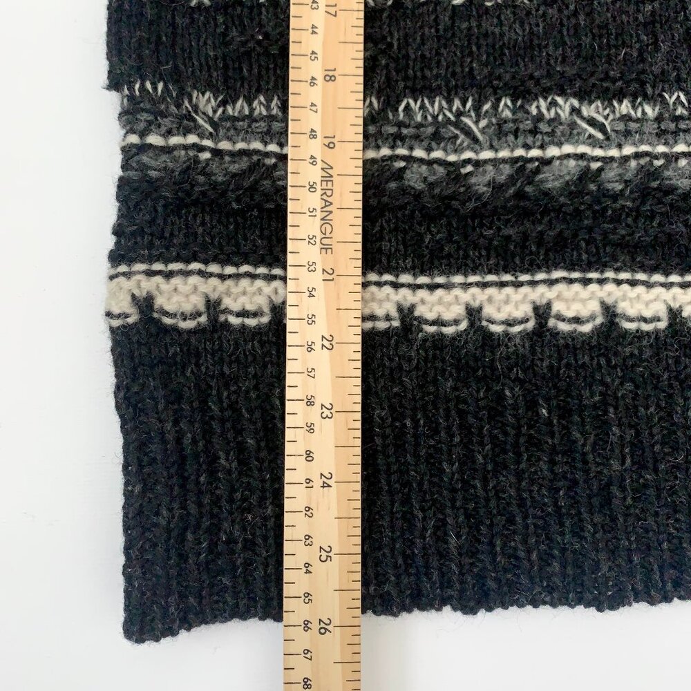 Vintage Giordano Wool Sweater Cowl Neck Striped Black White Fisherman Nordic - Picture 7 of 11